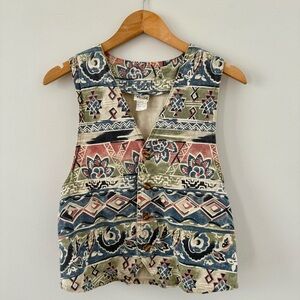 Vintage Vivaldi Jeanswear 90s Button-Front denim vest in Aztec floral